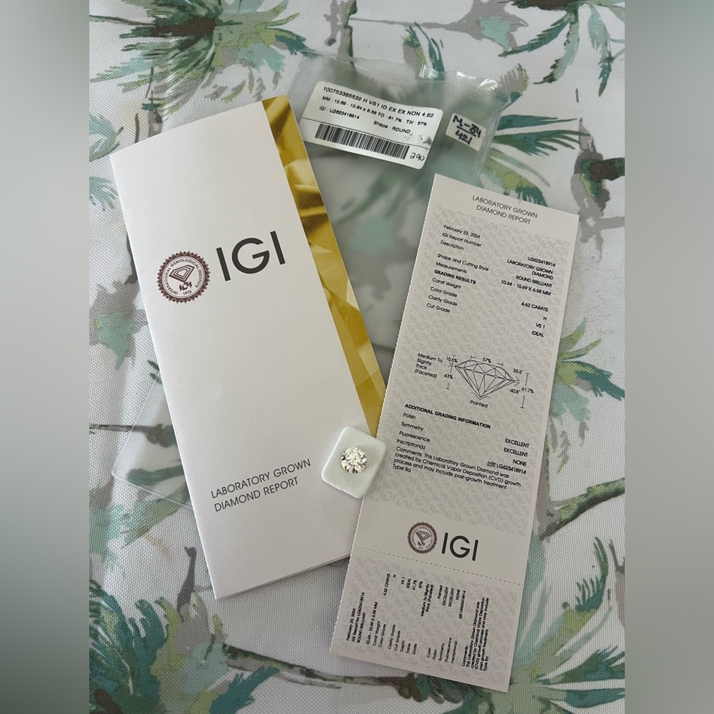 Lab Grown Loose Diamond Round Shape 4.62 Carat VS 1 Ex Ex IGI Certified